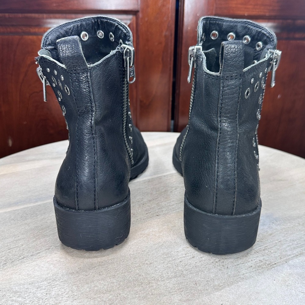 Lucky Brand Womens Black Studded Ankle Boots Side Zip Moto Booties 8.5 - Picture 2 of 14